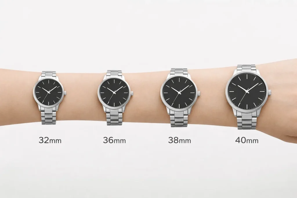 細腕での腕時計サイズ32mm36mm38mm40mmの見え方比較